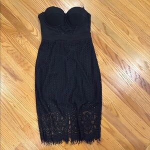 Bebe Black Strapless Sheath Cocktail Dress